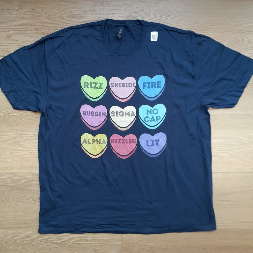Gen Alpha Valentine's Day Hearts Slang - New 3XL Navy Blue T-Shirt
